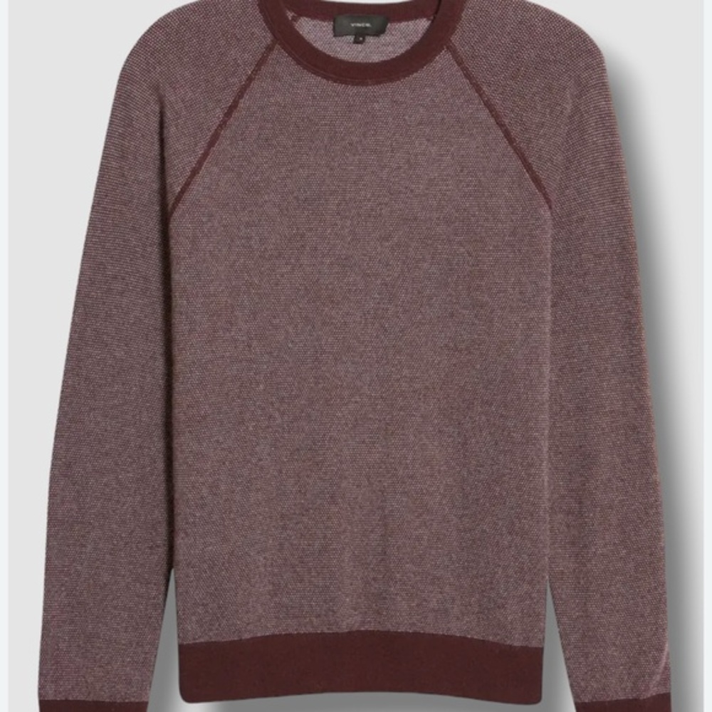 NWT Vince Men's Red Birdseye Raglan Sweater Size XL 80% wool, 20% cashmere